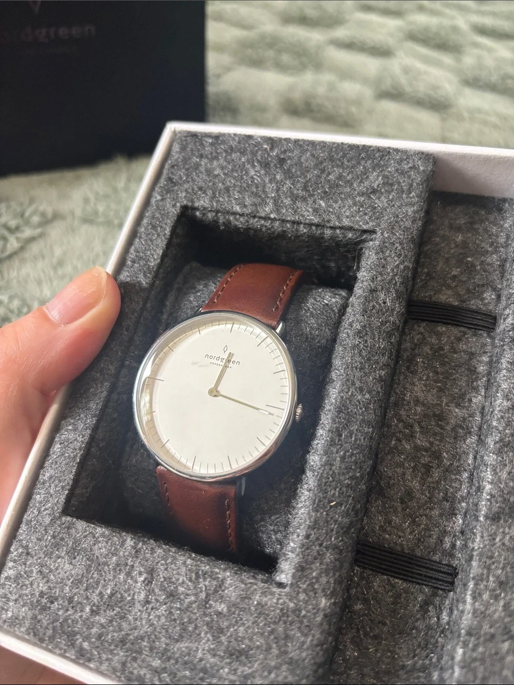 Nordgreen | Minimalist Silver Dial Watch with Brown Leather Strap - Picture 2 of 7